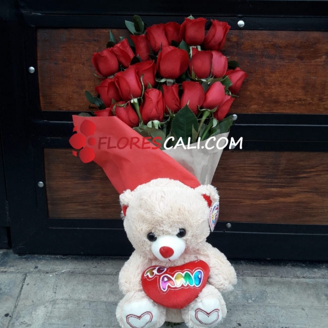 Bouquet con oso de peluche Flores en cali